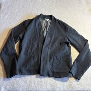 Jigsaw Knit Open Front Cardigan Jacket Navy Blue Size M Made in Portugal